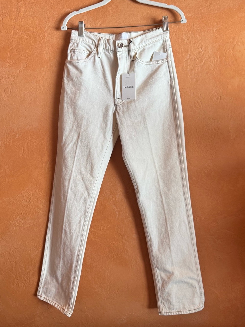 NWT FRAME Le Italien Straight Blanc Cream Jeans Made Italy 24